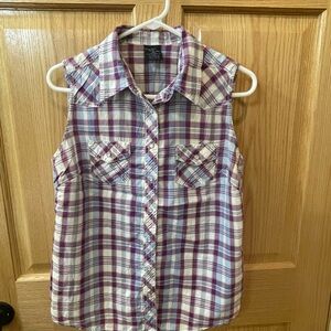 Faded Glory Purple & Blue Plaid Western Style Top